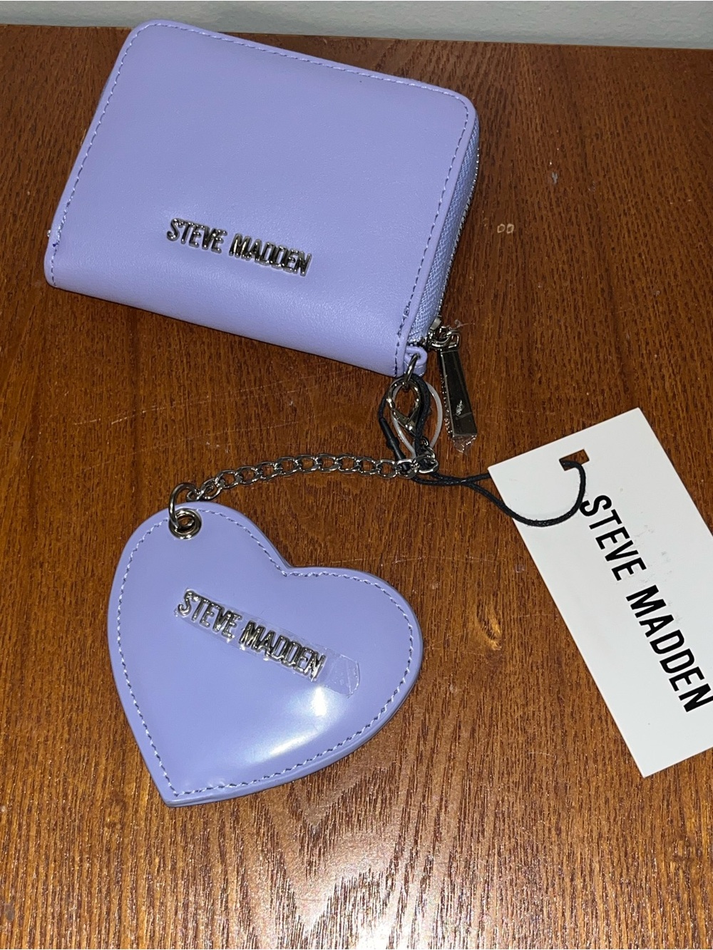 Steve Madden Lavender Heart Keychain Wallet Set